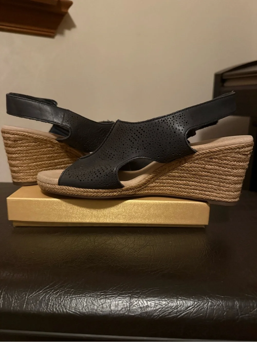 Clark’s Wedge Slingback Sandals in Navy